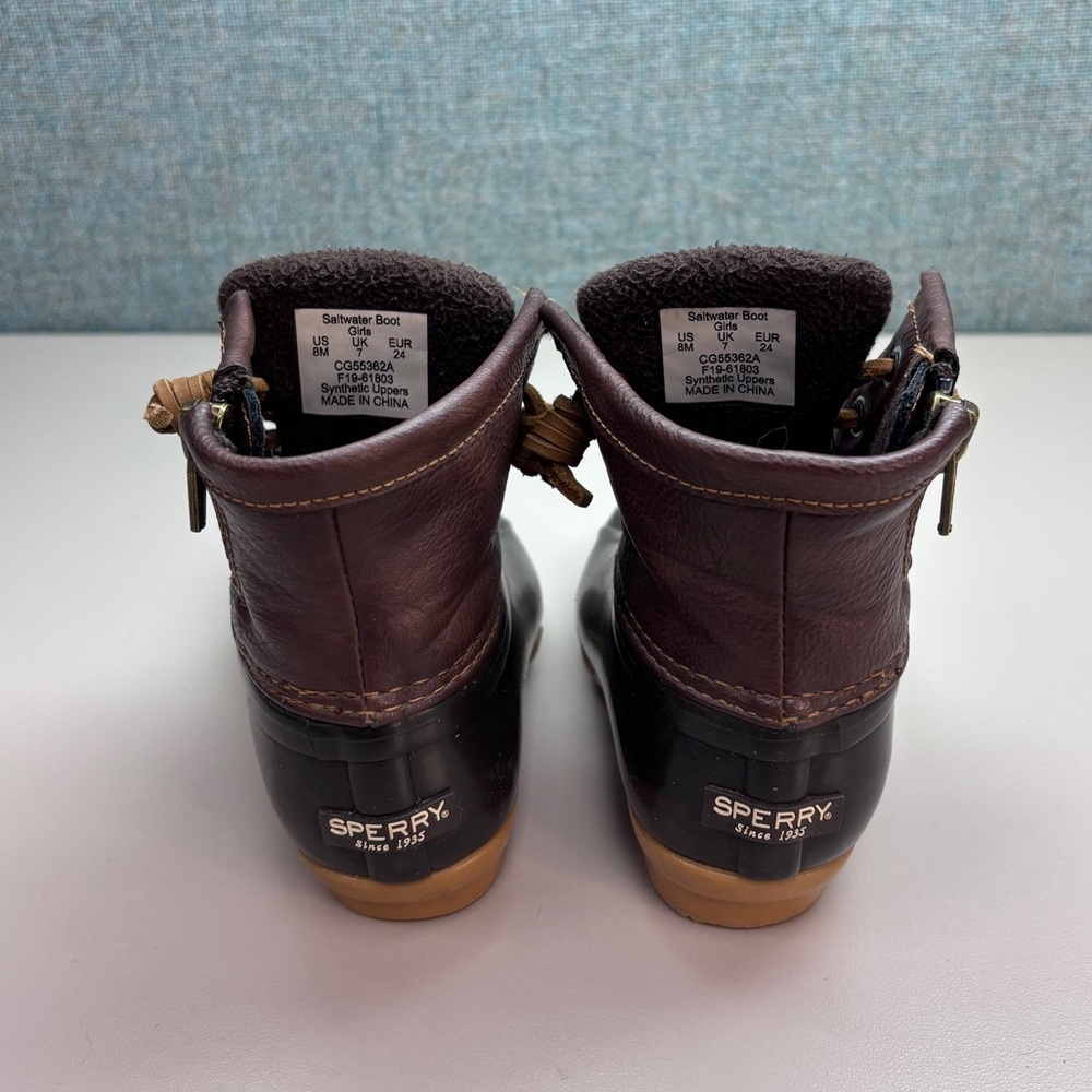 Sperry Dark Brown Girls Sz 8M Saltwater Boots, EUC. - Picture 7 of 11
